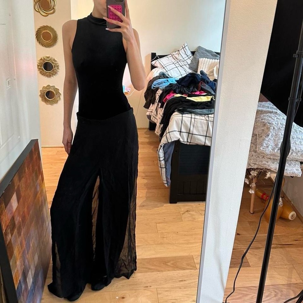 Tadashi Shoji Black Wide Leg double layer pants
